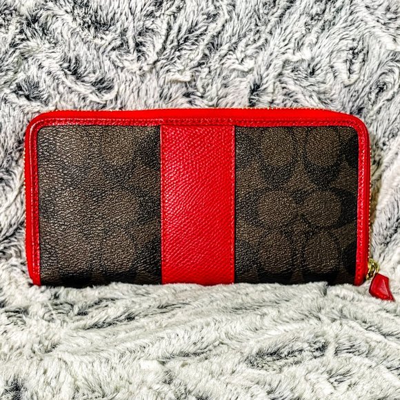 NWOT - COACH ACCORDION ZIP WALLET IN SIG COATED CANVAS W/LEATHER STRIPE (F5463) - Picture 2 of 3